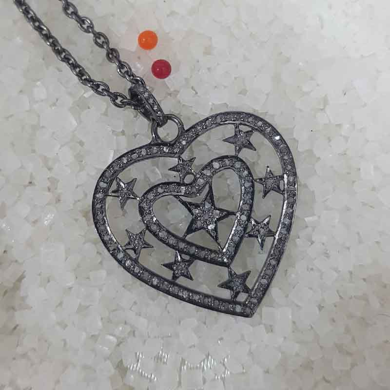 Heart With Star Pave Diamond Pendent