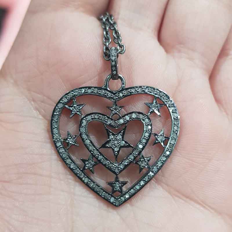 Heart With Star Pave Diamond Pendent