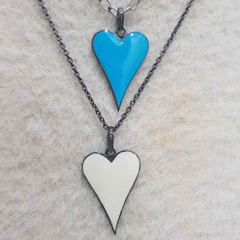 925 Sterling Silver Fancy Designer Enamel Heart Pendent