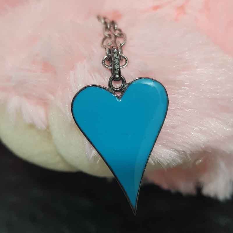 925 Sterling Silver Fancy Designer Enamel Heart Pendent