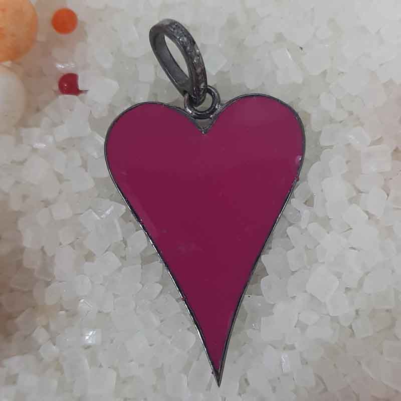 925 Sterling Silver Fancy Designer Enamel Heart Pendent