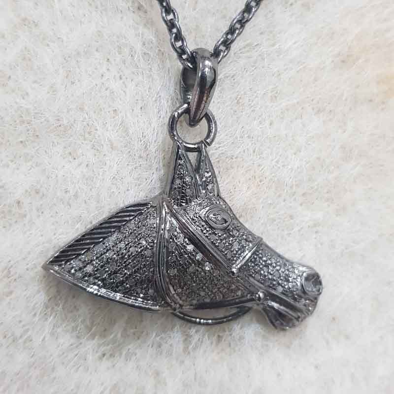 Horse Face Designer Pave Diamond Pendent