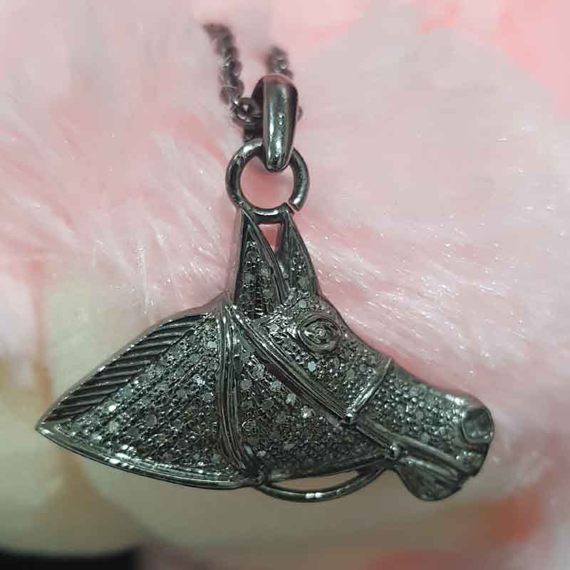 Horse Face Designer Pave Diamond Pendent