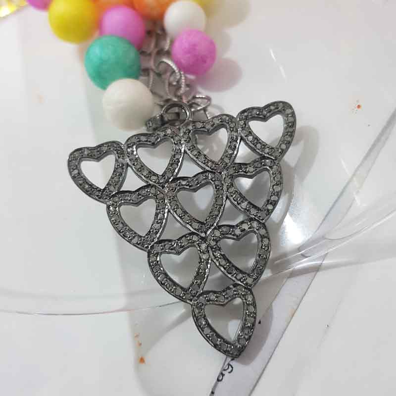 Multi Joined Heart 925 Sterling Silver Pave Diamond Pendent