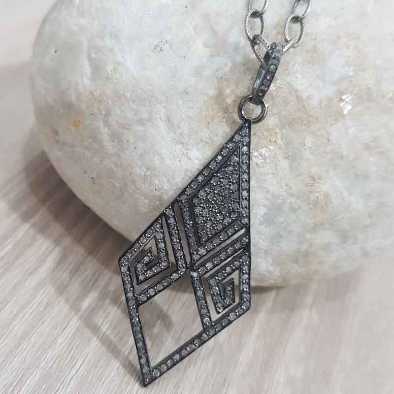 Pave Diamond Arrowhead Designer Silver Pendent