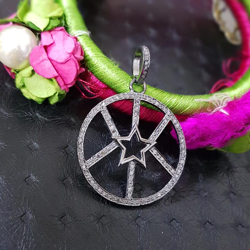 Attractive Pave Diamond Handmade Round Pendant With Star