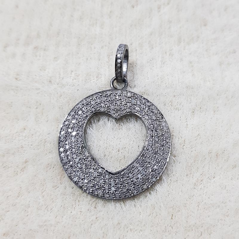 Attractive Pave Diamond Handmade Round Shape With Open Heart Pendent