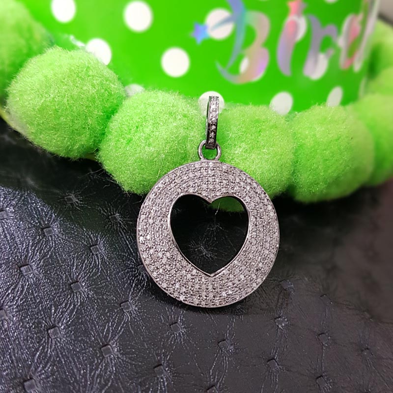 Attractive Pave Diamond Handmade Round Shape With Open Heart Pendent