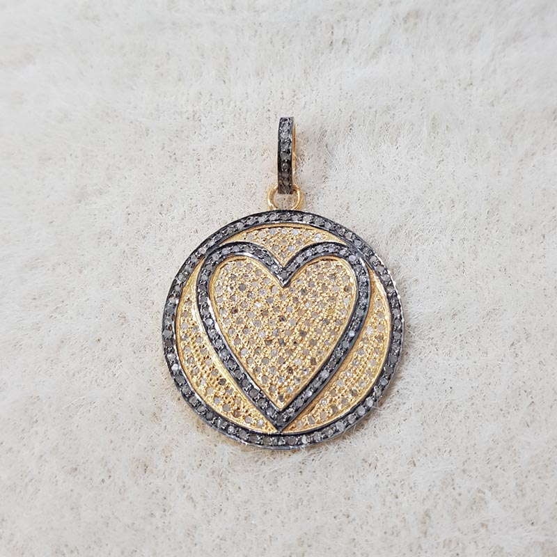 Attractive Pave Diamond Handmade Round Shape With Heart Pendent