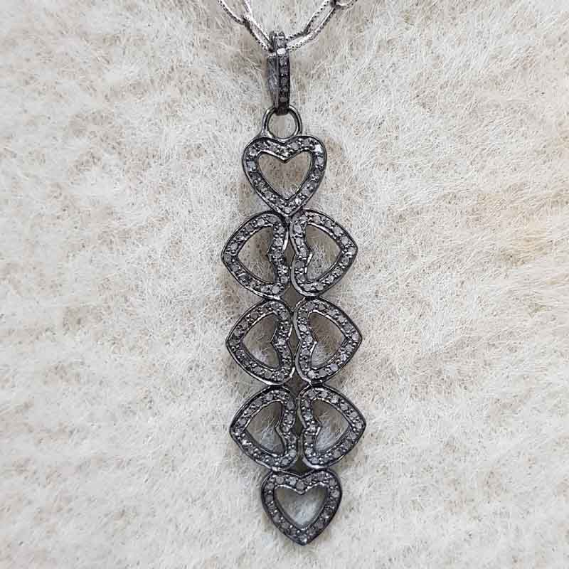 Stylish Pave Diamond Joined Heart Designer Long Pendent