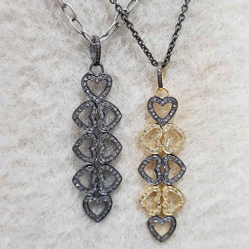 Stylish Pave Diamond Joined Heart Designer Long Pendent