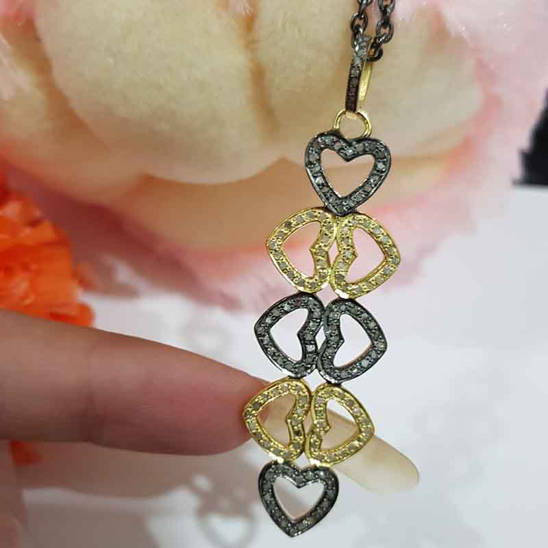 Stylish Pave Diamond Joined Heart Designer Long Pendent