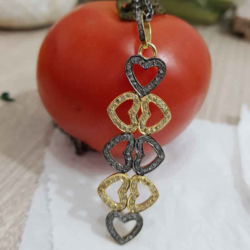 Stylish Pave Diamond Joined Heart Designer Long Pendent