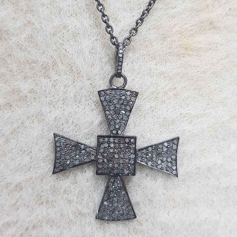 Gorgeous Black Cross Style Natural Pave Diamond Pendent