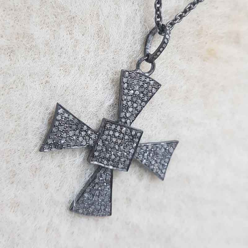 Gorgeous Black Cross Style Natural Pave Diamond Pendent