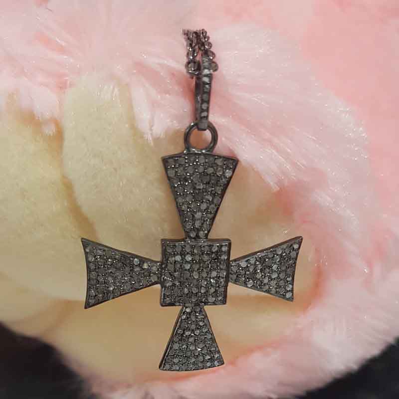 Gorgeous Black Cross Style Natural Pave Diamond Pendent