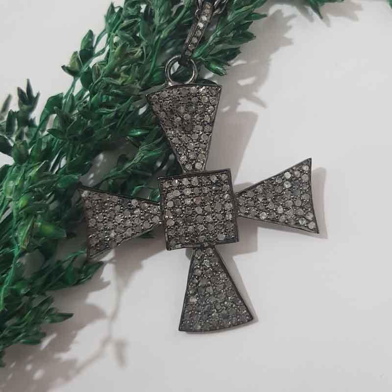 Gorgeous Black Cross Style Natural Pave Diamond Pendent