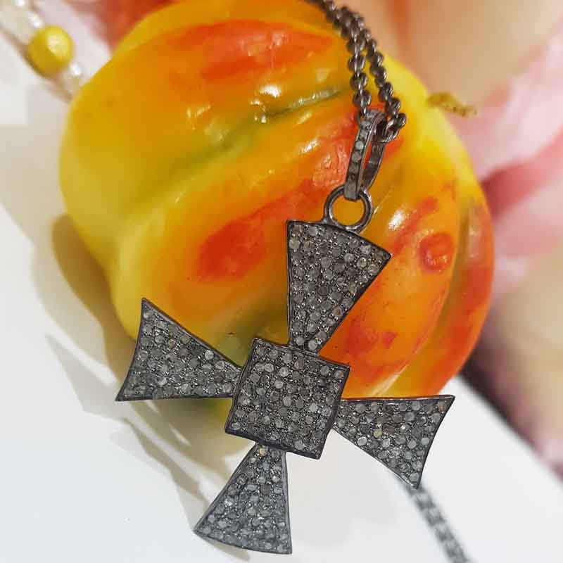 Gorgeous Black Cross Style Natural Pave Diamond Pendent