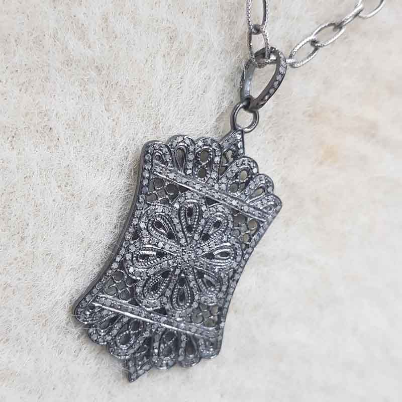 925 Sterling Silver Fancy Designer Pave Diamond Pendent