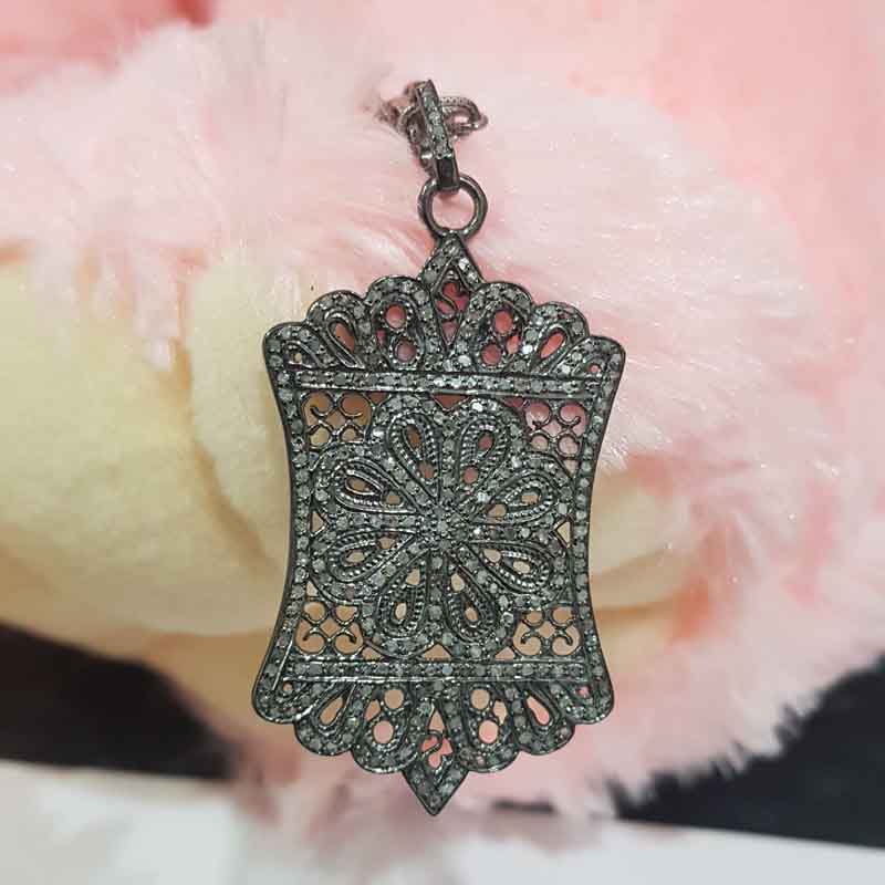 925 Sterling Silver Fancy Designer Pave Diamond Pendent