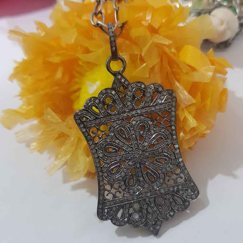 925 Sterling Silver Fancy Designer Pave Diamond Pendent