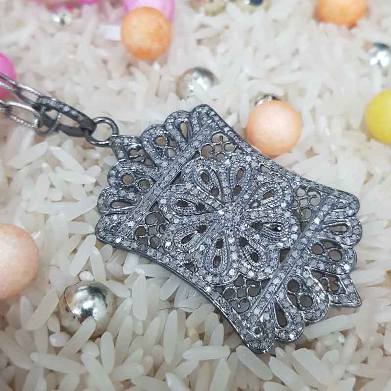 925 Sterling Silver Fancy Designer Pave Diamond Pendent