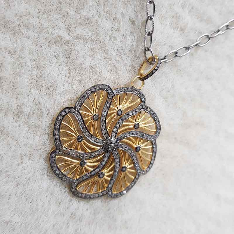 Fancy Flower Style Pave Diamond 925 Sterling Silver Pendent