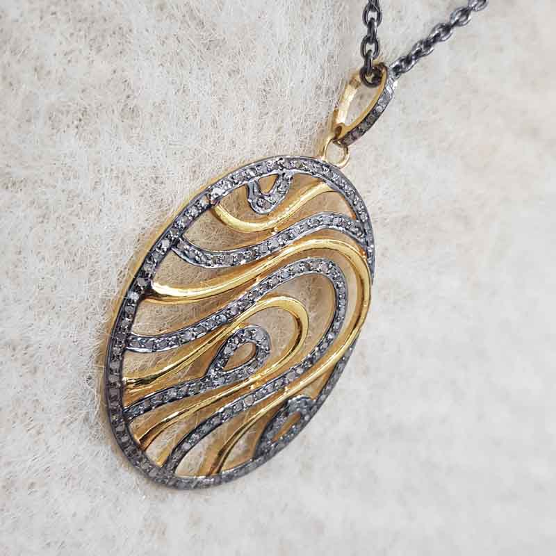 Oval Shaped Fancy Designer Pave Diamond Pendent