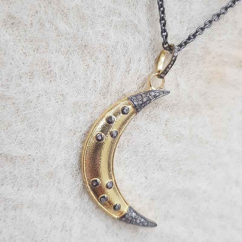 Stunning Moon Pendent With Pave Diamond Layers