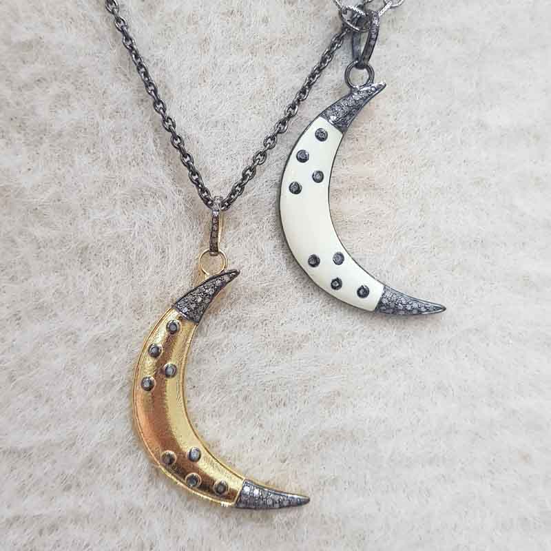 Stunning Moon Pendent With Pave Diamond Layers