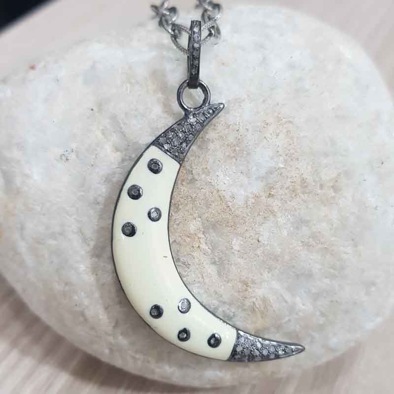 Stunning Moon Pendent With Pave Diamond Layers