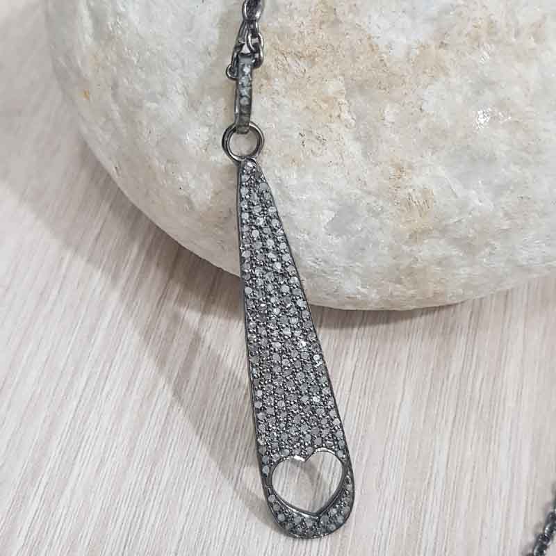 Beautifully Designed Pave Diamond Heart Designer Long Pendent