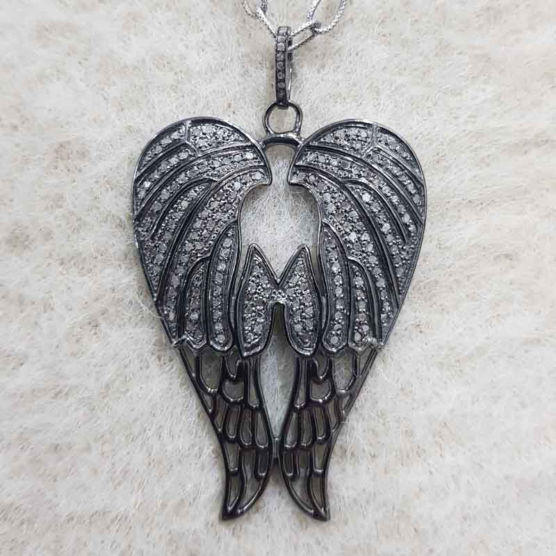 Exotic Wings Fully Pave Diamond 925 Sterling Silver Pendent