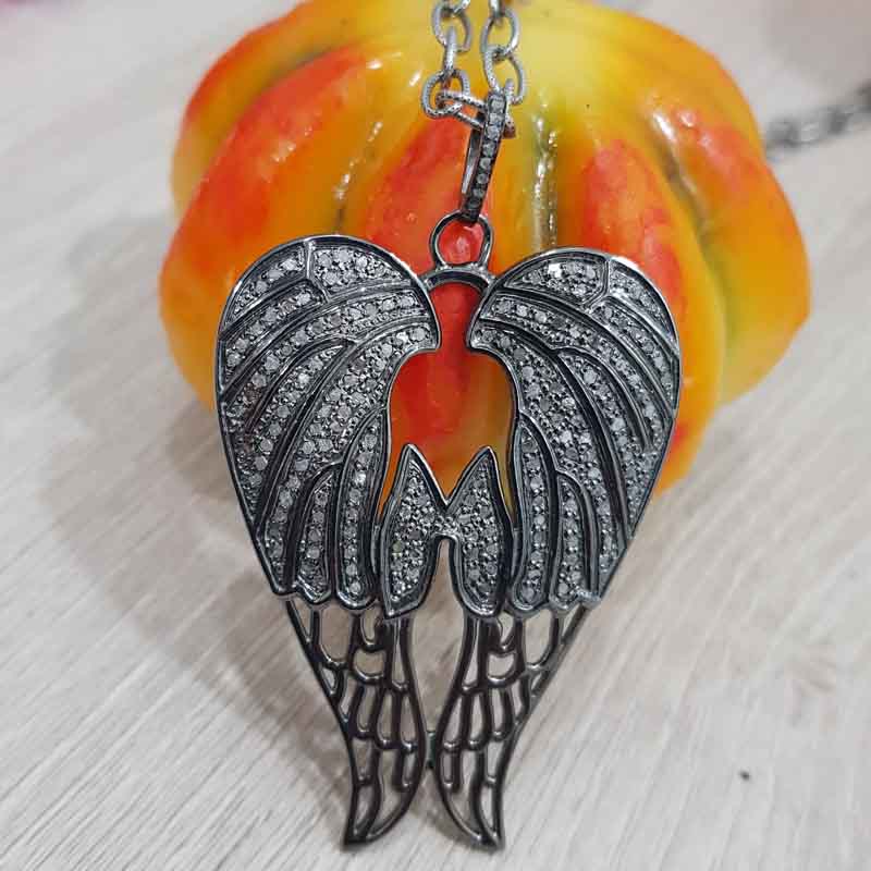 Exotic Wings Fully Pave Diamond 925 Sterling Silver Pendent