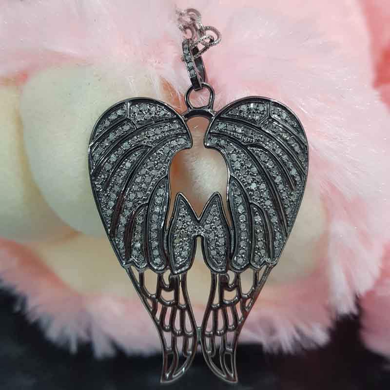 Exotic Wings Fully Pave Diamond 925 Sterling Silver Pendent