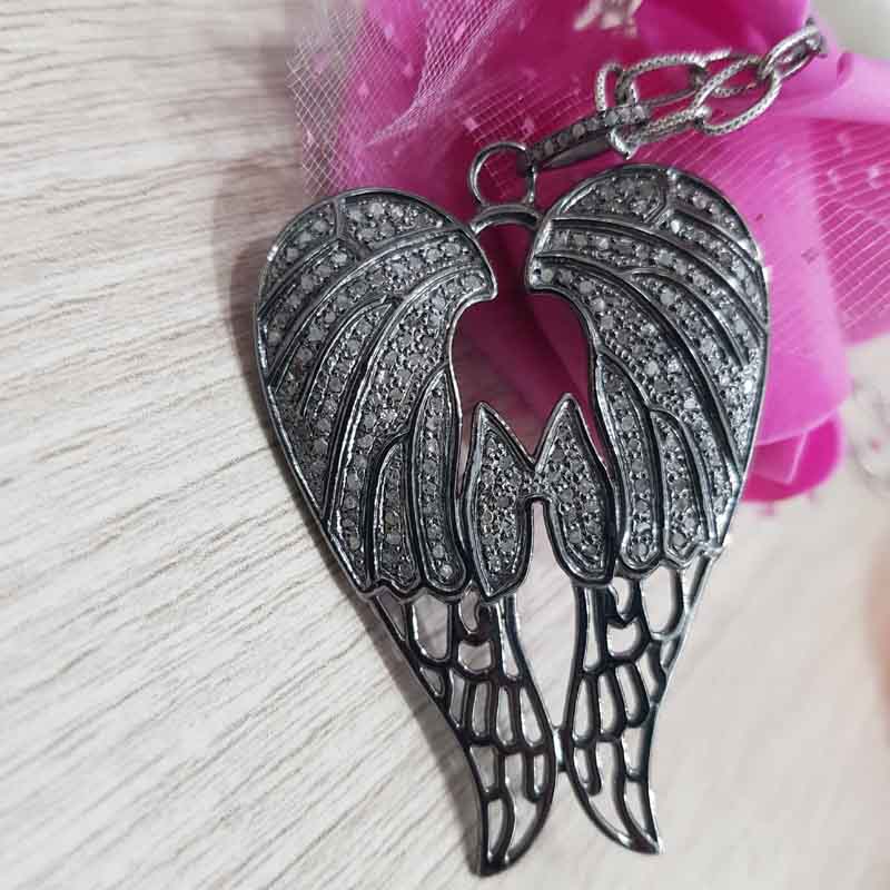 Exotic Wings Fully Pave Diamond 925 Sterling Silver Pendent