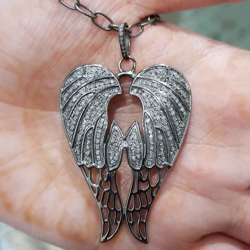 Exotic Wings Fully Pave Diamond 925 Sterling Silver Pendent