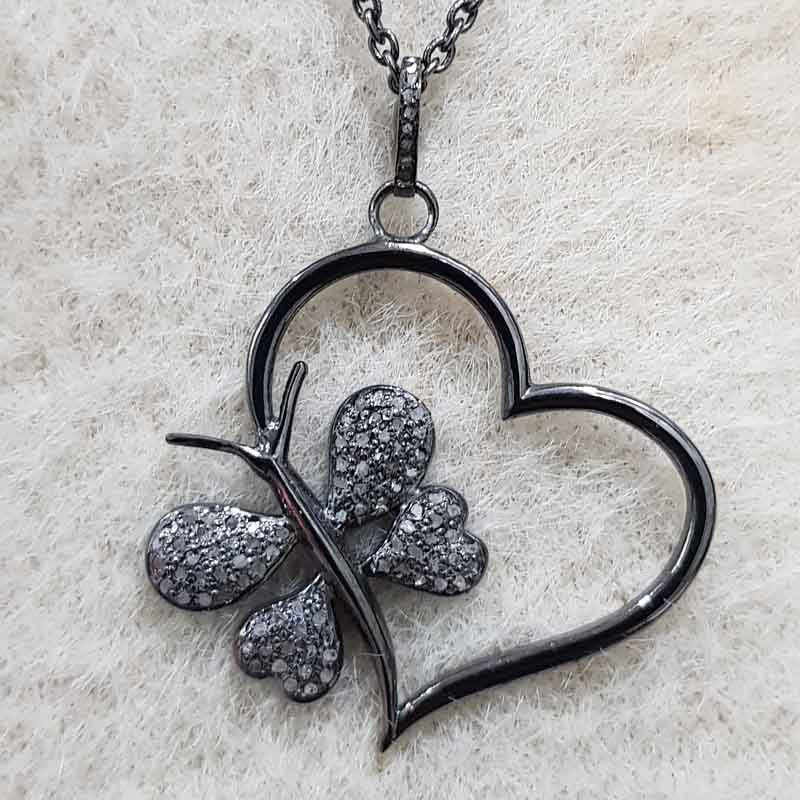 Fashionable Heart With Beautiful Butterfly 925 Sterling Silver Pendent