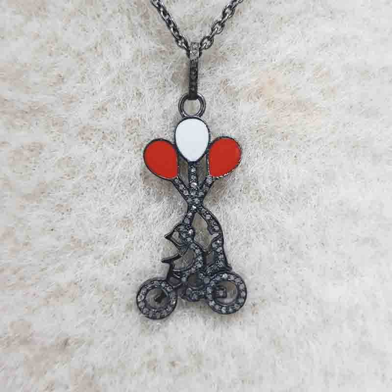 Stunning Couple On Cycle Designer Pave Pendent