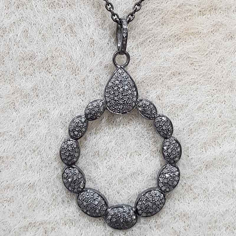 Handmade Designer Natural Pave Diamond Silver Pendent