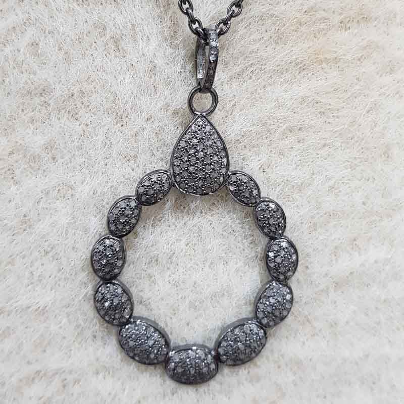 Handmade Designer Natural Pave Diamond Silver Pendent