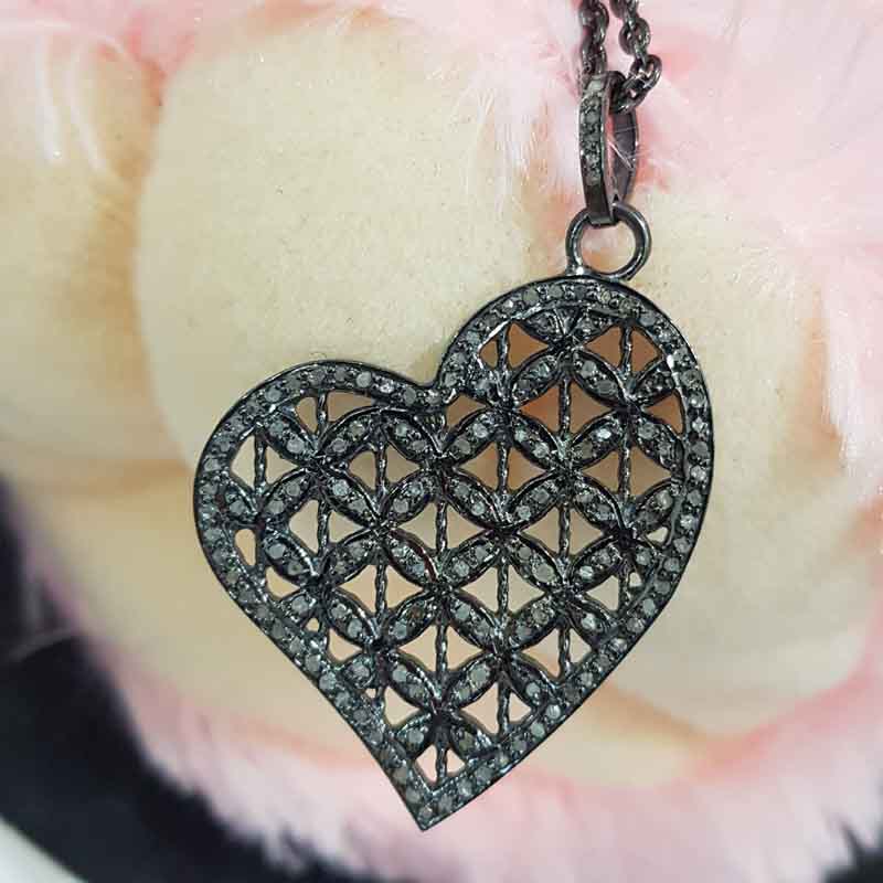 925 Sterling Silver Pave Diamond Heart Pendent