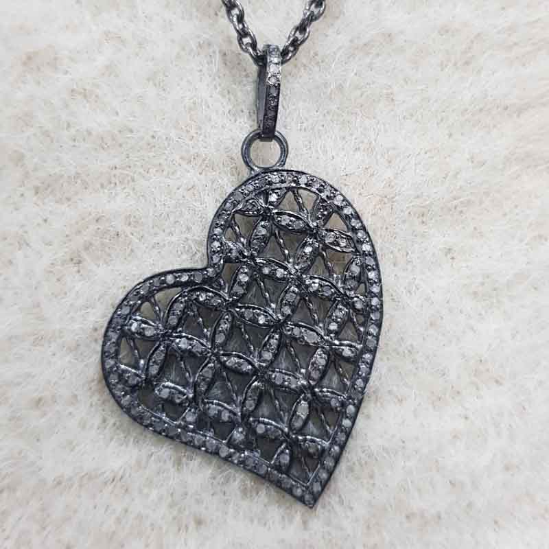 925 Sterling Silver Pave Diamond Heart Pendent