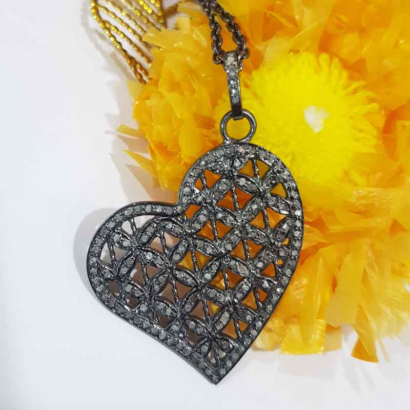 925 Sterling Silver Pave Diamond Heart Pendent