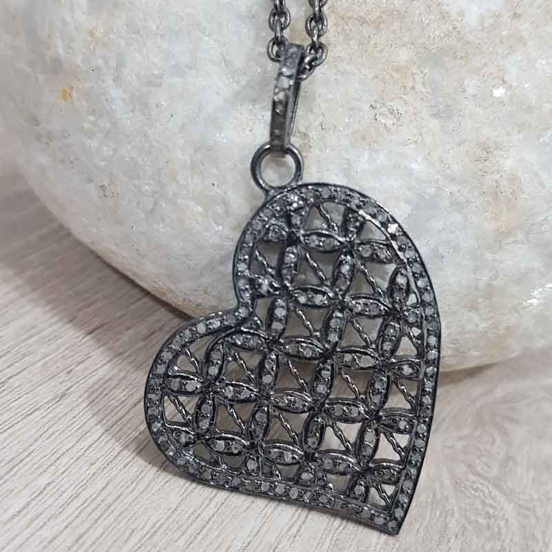 925 Sterling Silver Pave Diamond Heart Pendent