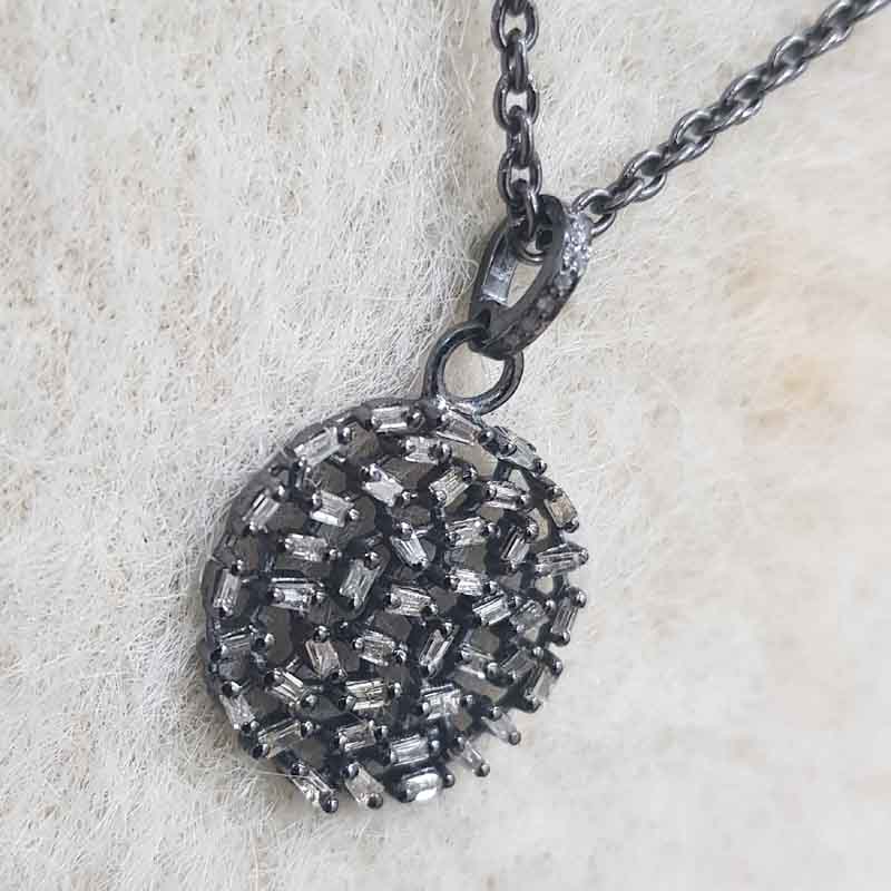 Baguette Stone And Pave Diamond Handmade Designer Small Round Pendent