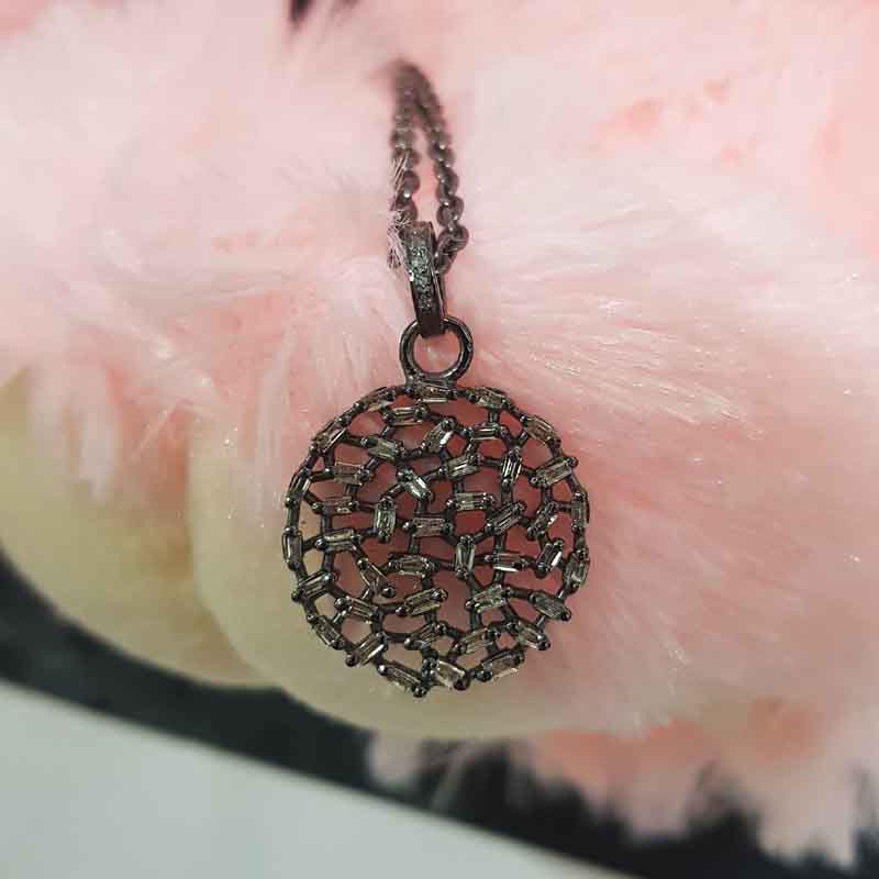 Baguette Stone And Pave Diamond Handmade Designer Small Round Pendent