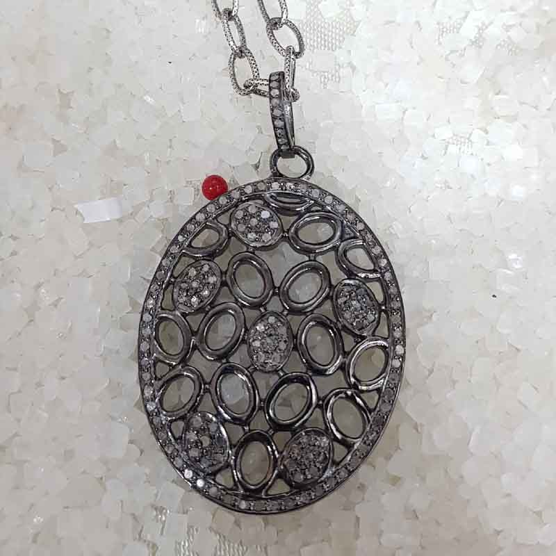 Handmade Fancy Designer Pave Diamond 925 Sterling Silver Pendent