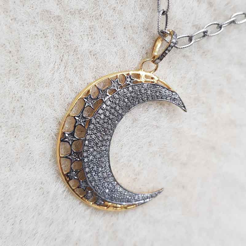 Natural Pave Diamond Moon Pendent