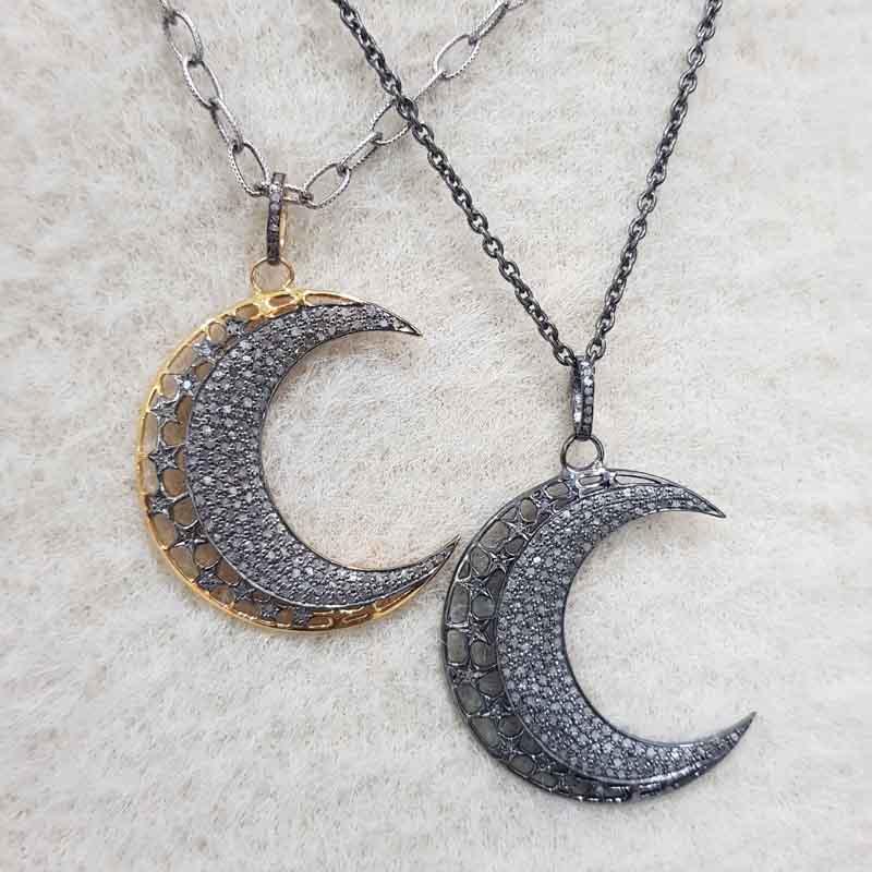 Natural Pave Diamond Moon Pendent